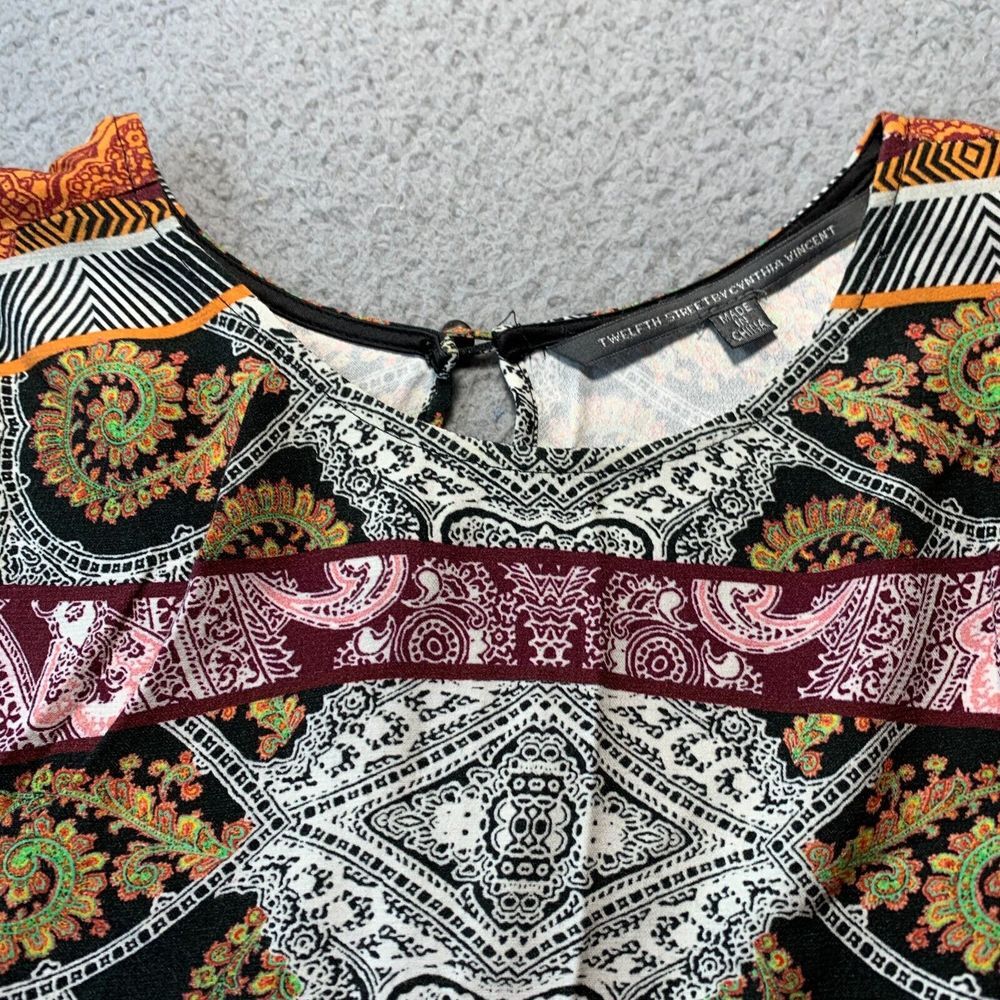 TWELFTH STREET by Cynthia Vincent Blouse Womens Petite Top Paisley - Picture 5 of 8
